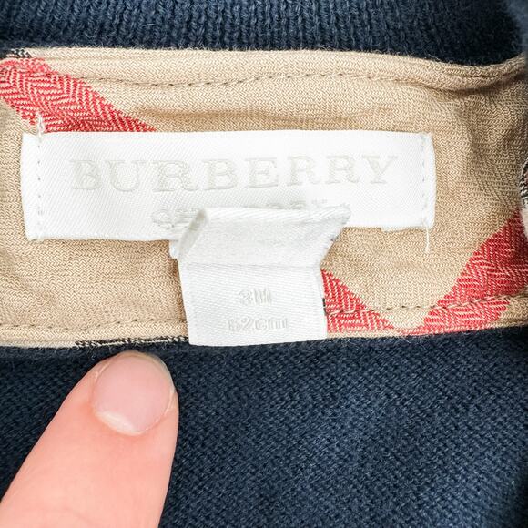 Burberry Boys Navy Zip Up Cardigan 3M Toddler Baby Infant Blue Plaid Nova Check - Picture 3 of 8